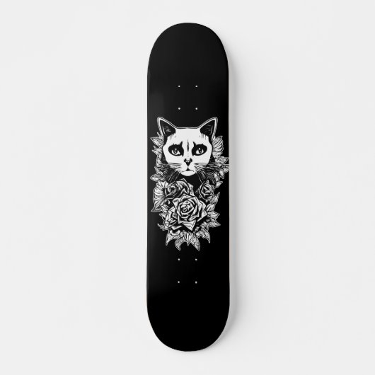 Skateboard Fleurs Et Chat Gothique (Devant)