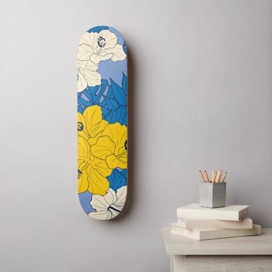 Skateboard Fleurs et feuilles d'hibiscus (Art mural)