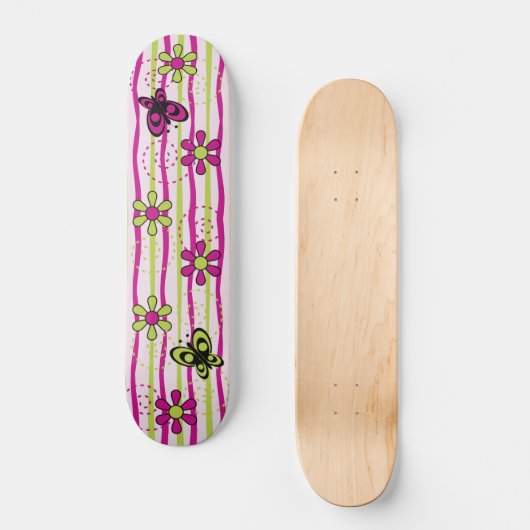 Skateboard Fleurs et papillons (Recto)