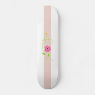 Skateboard Fleurs Et Rayures Roses Filles