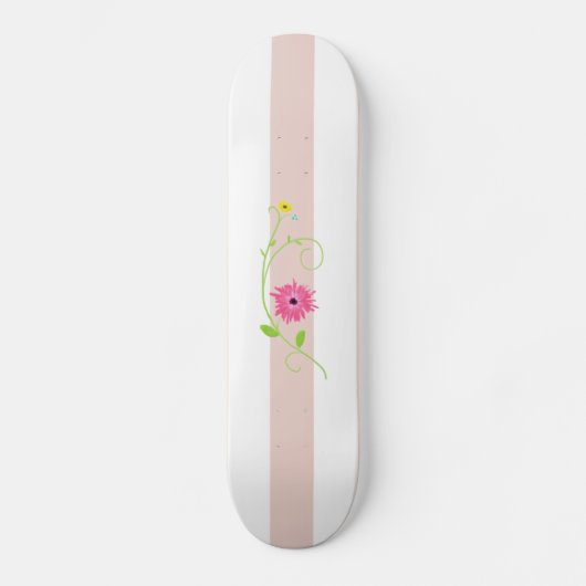 Skateboard Fleurs Et Rayures Roses Filles (Recto)