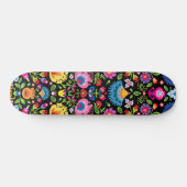 Skateboard Fleurs folkloriques Wycinanki noir (Horz)