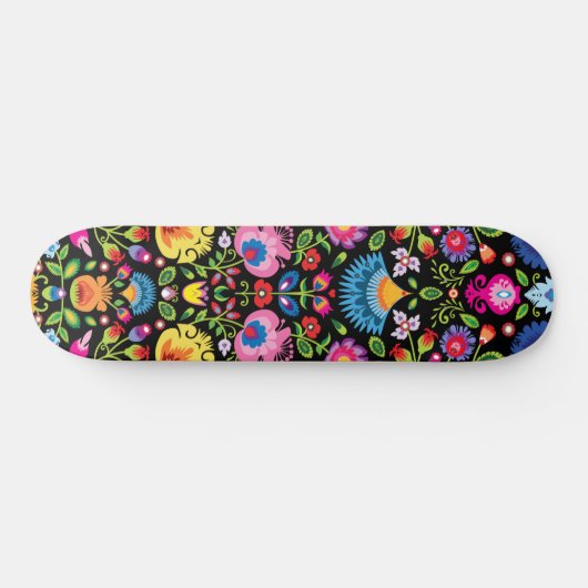 Skateboard Fleurs folkloriques Wycinanki noir (Horz)