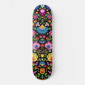 Skateboard Fleurs folkloriques Wycinanki noir (Recto)