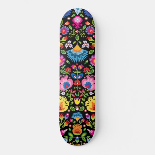 Skateboard Fleurs folkloriques Wycinanki noir (Recto)