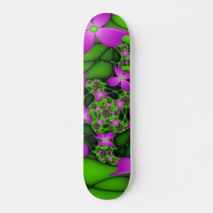 Skateboard Fleurs fractales abstraites modernes rose vert néo