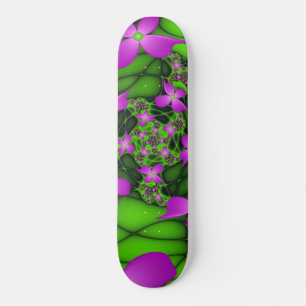 Skateboard Fleurs fractales abstraites modernes rose vert néo