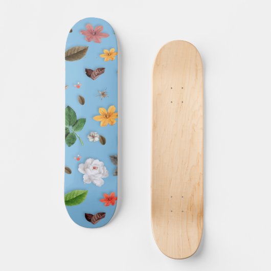 Skateboard Fleurs jaunes et roses blanches 18 (Recto)