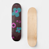 Skateboard Fleurs marguerites Turquoise Magenta Black eggplan (Recto)