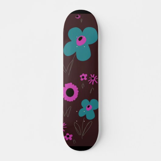 Skateboard Fleurs marguerites Turquoise Magenta Black eggplan (Devant)