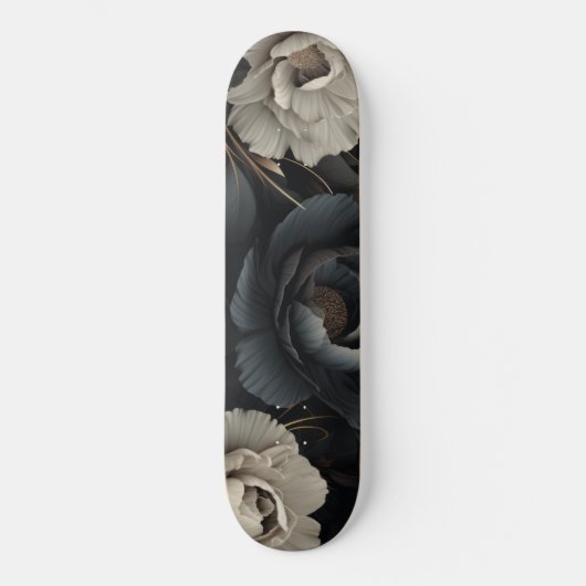 Skateboard Fleurs noires et blanches (Recto)