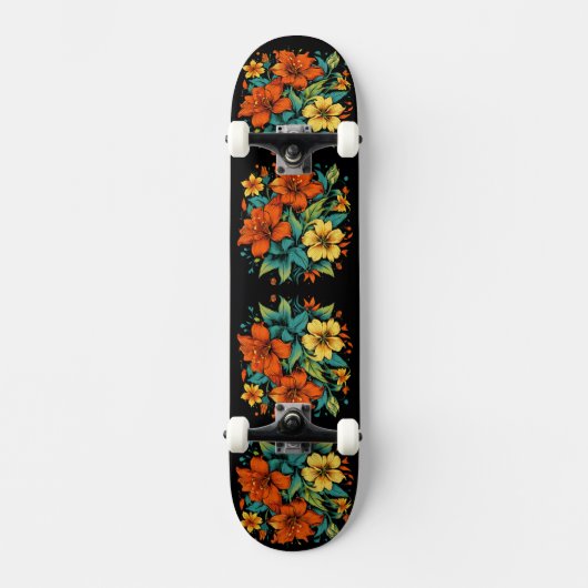Skateboard Fleurs orange et jaune (Recto)