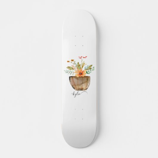 Skateboard Fleurs peintes de corail rustique (Devant)