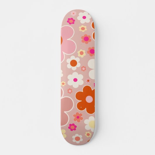 Skateboard Fleurs Rétro Peach Blush Rose Orange Floral (Devant)