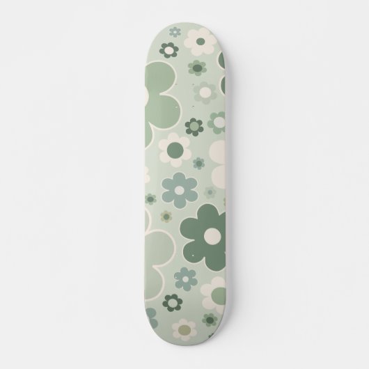 Skateboard Fleurs rétro Sage Vert Abstrait Floral (Devant)