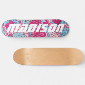 Skateboard Fleurs rose moderne Fille Florale Nom personnalisé (Horz)