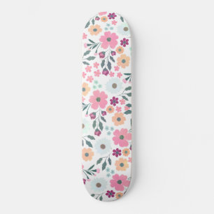 Skateboard Fleurs roses Botanique Blanc Design