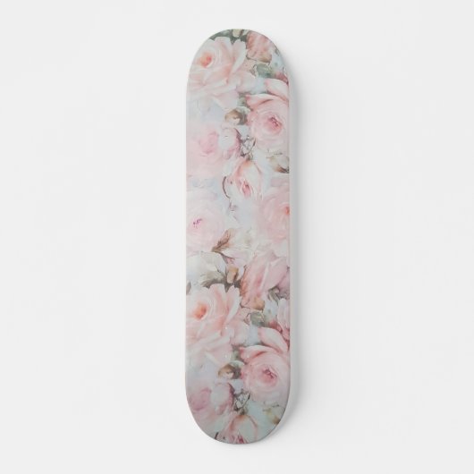 Skateboard Fleurs roses élégantes turquoises romantiques de (Devant)