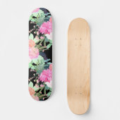Skateboard Fleurs roses et noires tendance Aquarelle Design (Recto)