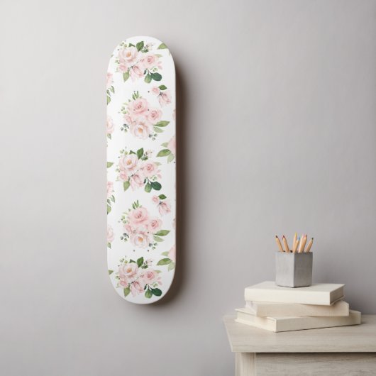 Skateboard Fleurs roses, Roses roses, Fleurs Aquarelles (Art mural)