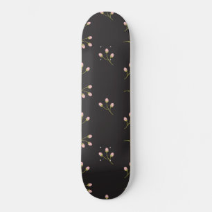 Skateboard Fleurs roses Tige verte Floral noir Printemps