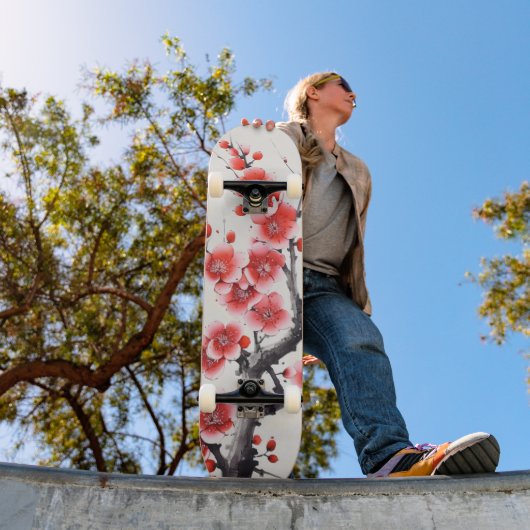 Skateboard Fleurs rouges en fleurs (Extérieur 1)