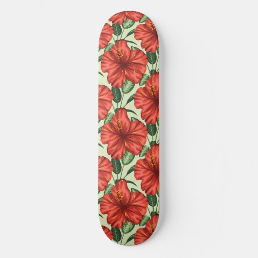 Skateboard Fleurs rouges motifs à fleurs tropicales (Recto)