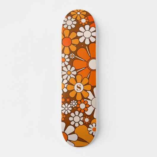 Skateboard Fleurs super les années 70 rétro Brown et orange a (Devant)