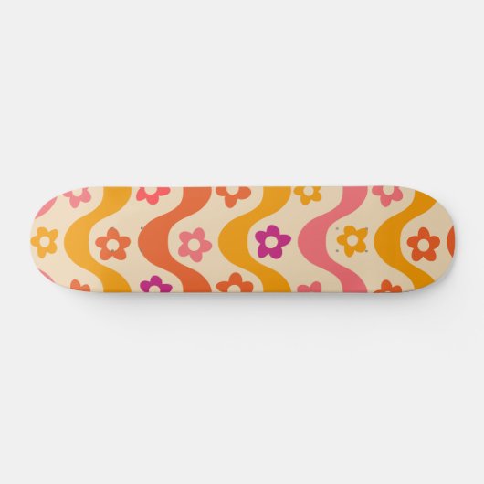 Skateboard Fleurs Super mignonnes motif sur ondes rétro (Horz)