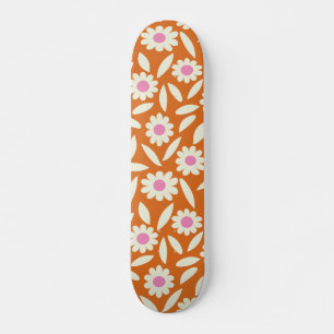Skateboard Fleurs super Retro Daisies Motif sur orange