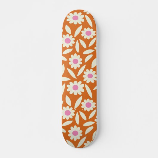 Skateboard Fleurs super Retro Daisies Motif sur orange (Devant)
