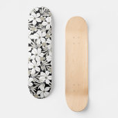 Skateboard Fleurs tropicales blanches en noir (Recto)