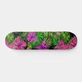 Skateboard Fleurs tropicales et plantes en noir (Horz)