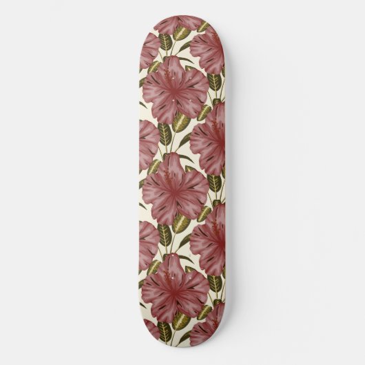 Skateboard Fleurs tropicales sans couture motif | fleurs roug (Recto)