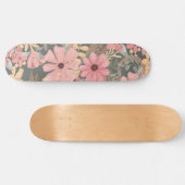Skateboard Fleurs vertes rose Sage Laisser Motif Aquarelle (Horz)