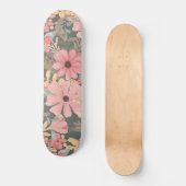 Skateboard Fleurs vertes rose Sage Laisser Motif Aquarelle (Recto)