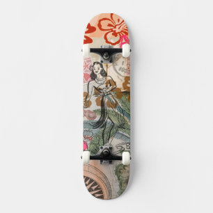 Skateboard Fleurs Vintage Hula Coloré Hawaïen Tropical