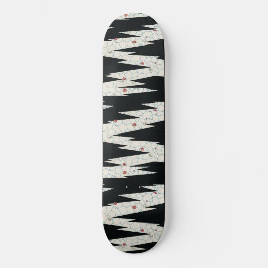 Skateboard Fleurs vintages japonaises noires et blanches (Recto)