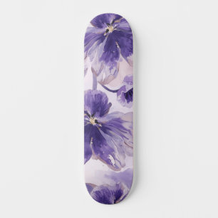 Skateboard Fleurs violettes aquarelle fleurs violettes peinte