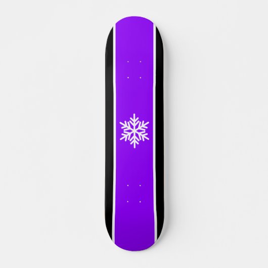Skateboard Flocon de neige bleu violet noir blanc rayures (Devant)