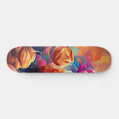 Skateboard Floral Abstract Art Orange Red Blue Flowers (Horz)