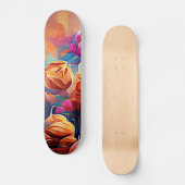 Skateboard Floral Abstract Art Orange Red Blue Flowers (Recto)