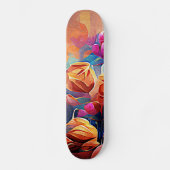 Skateboard Floral Abstract Art Orange Red Blue Flowers (Recto)