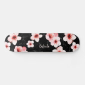 Skateboard Floral Cherry Blossom Monogram Black Pink Girly (Horz)