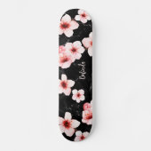 Skateboard Floral Cherry Blossom Monogram Black Pink Girly (Recto)