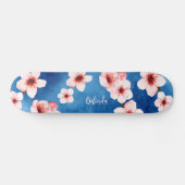 Skateboard Floral Cherry Blossom Monogram Blue Pink Girly (Horz)