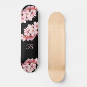Skateboard Floral Fleur de cerisier Monogramme rose noire (Recto)