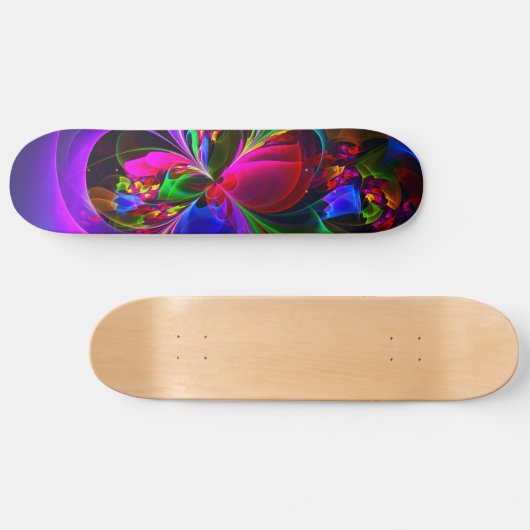 Skateboard Floral moderne Art Abstrait Rouge Bleu Motif #12 (Horz)