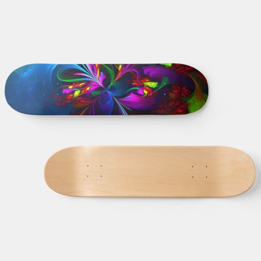 Skateboard Floral moderne Art Abstrait Rouge Bleu Motif #15 (Horz)
