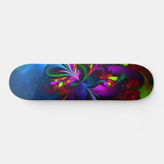 Skateboard Floral moderne Art Abstrait Rouge Bleu Motif #15 (Horz)